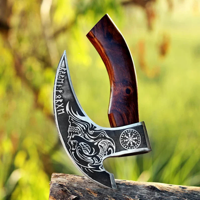 Custom Handmade Viking Style Pizza Cutter Axe Wood Handle With Leather Sheath Cover | Drs Knives Hub