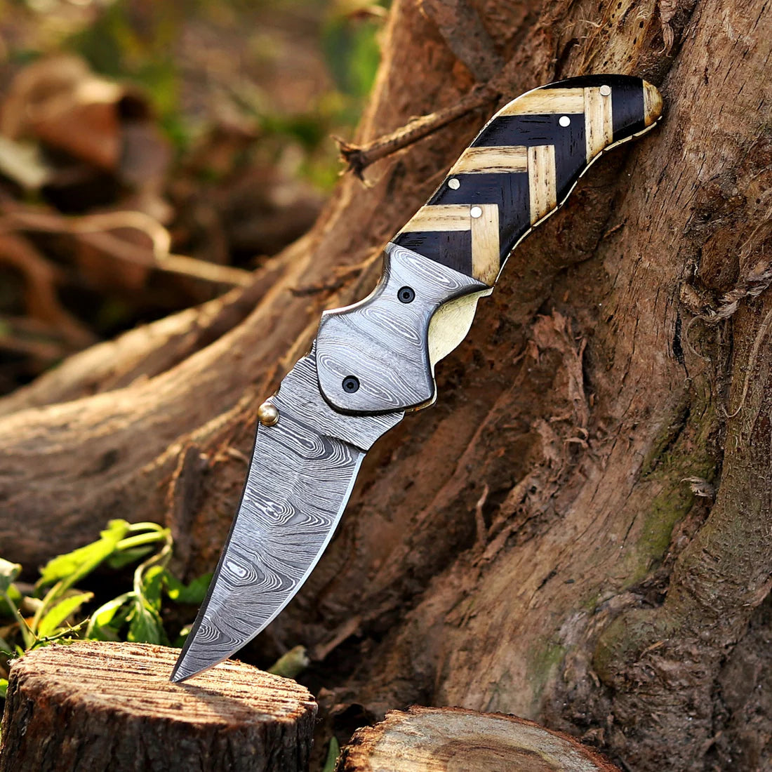 7 inches Custom Hand Forged Damascus Folding Knife Damascus