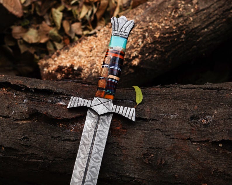 Hand Forged Damascus Steel Blade Viking Sword With Leather Sheath Cover|| Drs Knives Hub