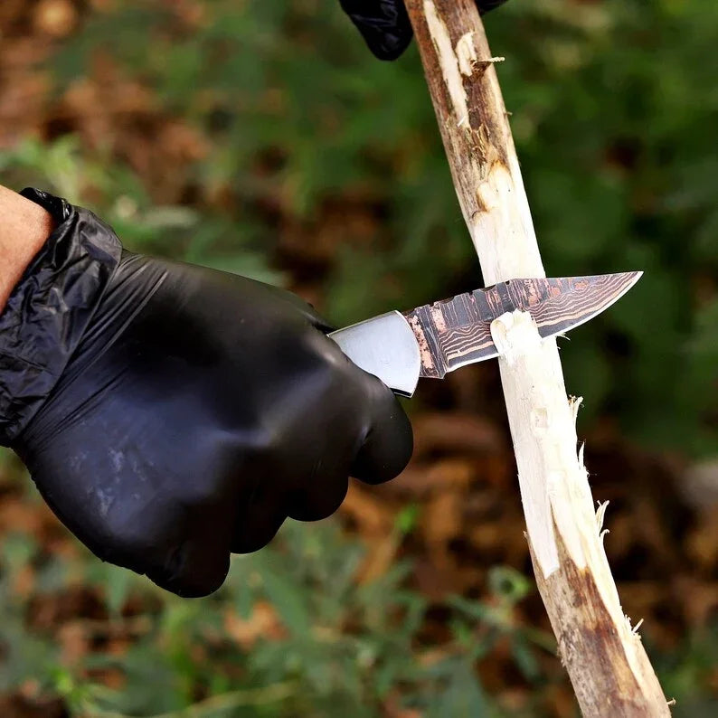 Handmade Copper Damascus folding pocket knife detail