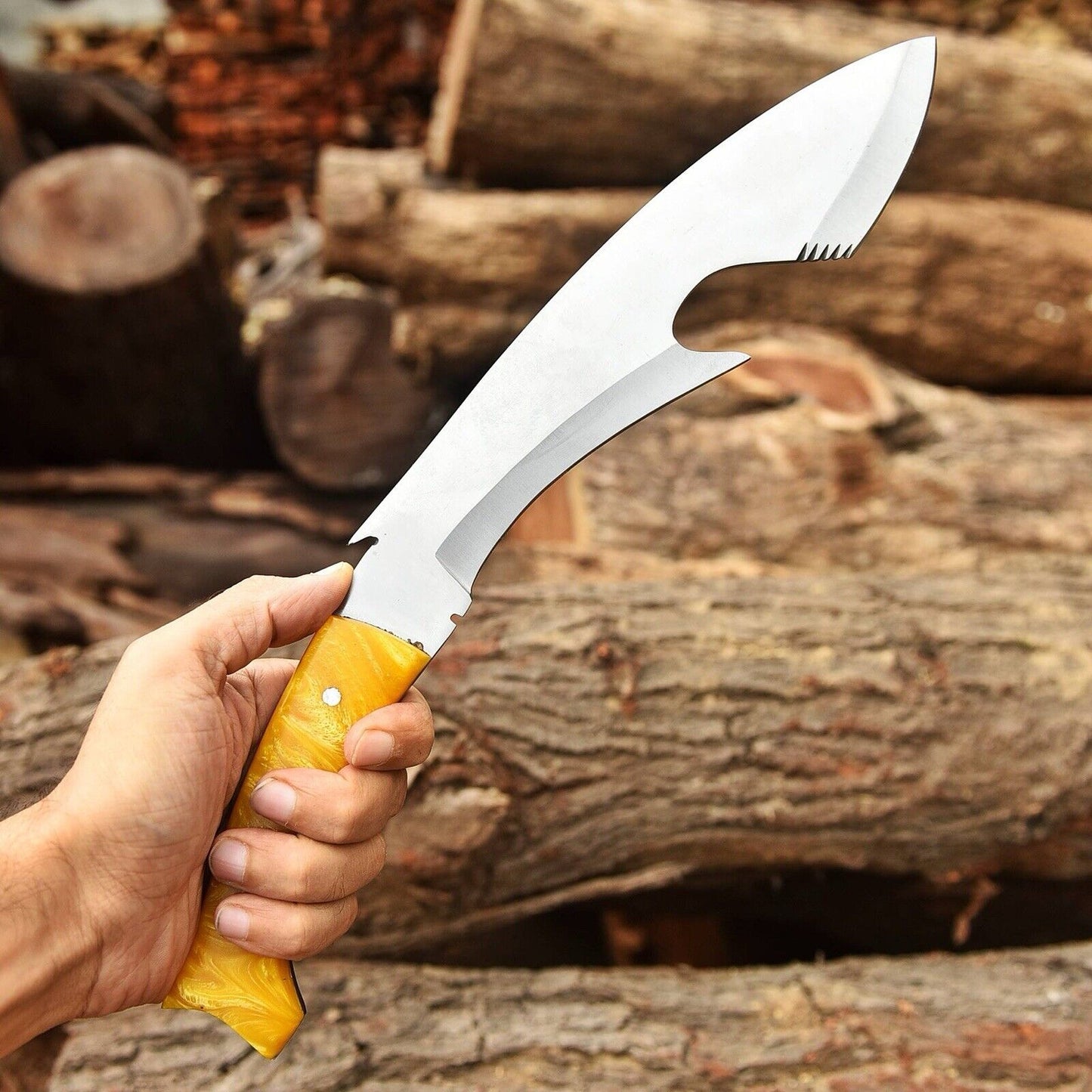 Fixed Blade Knife Tactical Gurkha Kukri Engraved Sheath Shark Fish Design