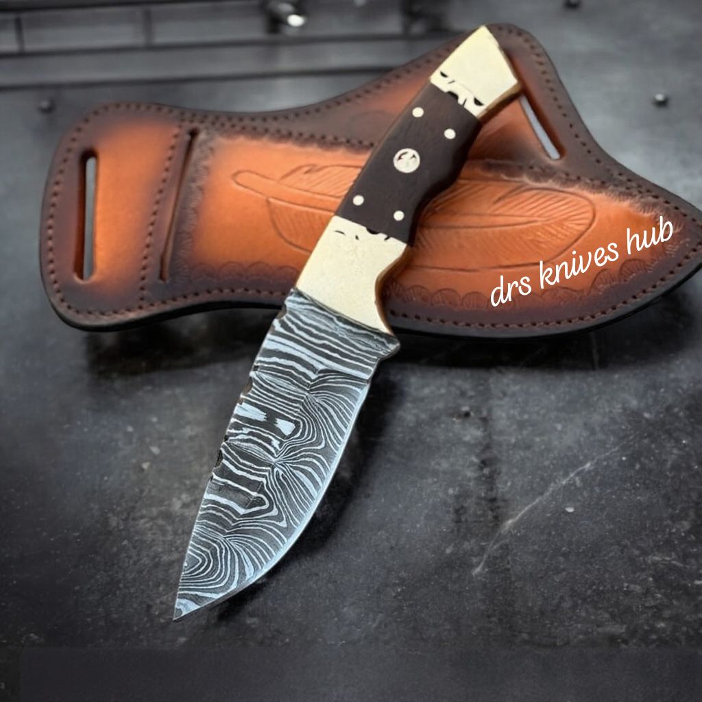 Damascus Skinning Knife 8.5" – Wood Handle Hunting Knife | DRSKNIVES HUB