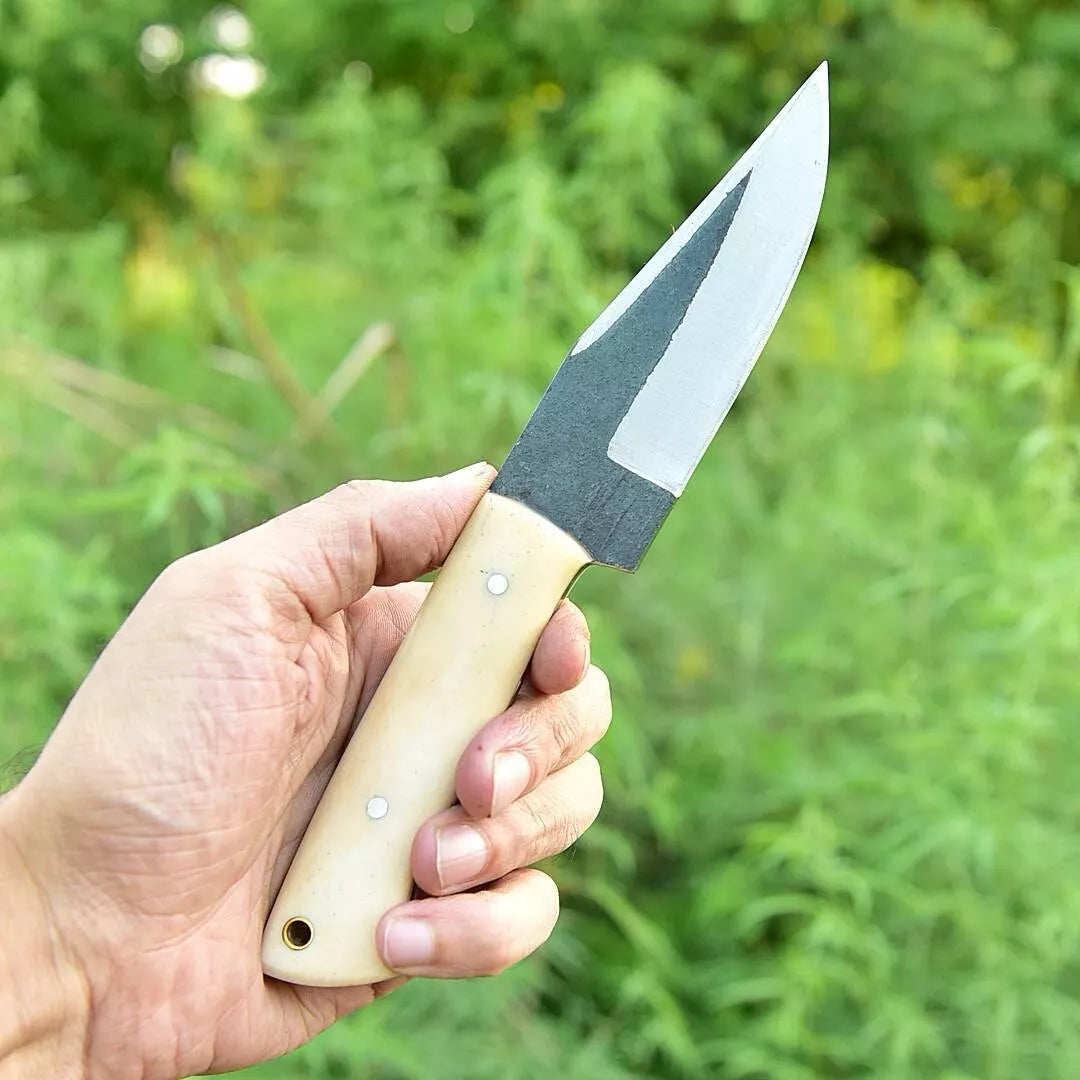 Carbon Steel Fixed Blade Knife Hunting Tactical Outdoor With Leather Sheath Cover