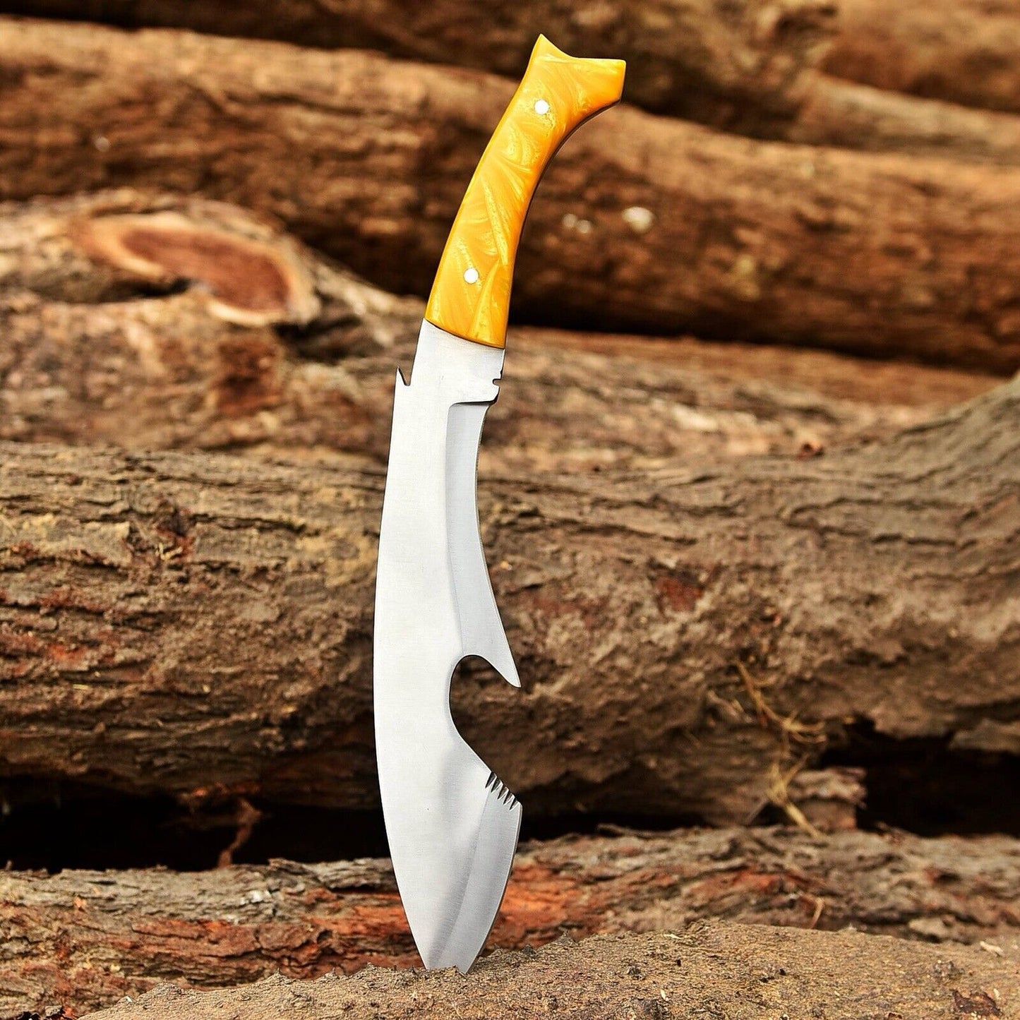 Fixed Blade Knife Tactical Gurkha Kukri Engraved Sheath Shark Fish Design