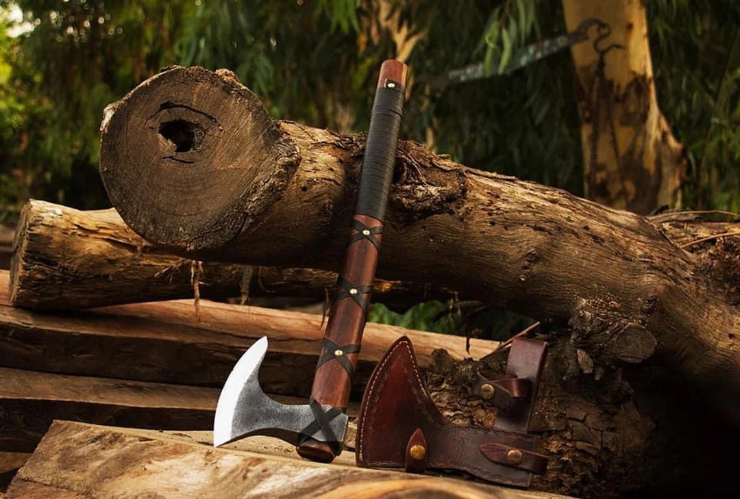 Carbon Steel Handmade Ragnar Lodbrok Viking Axe Wood Handle
