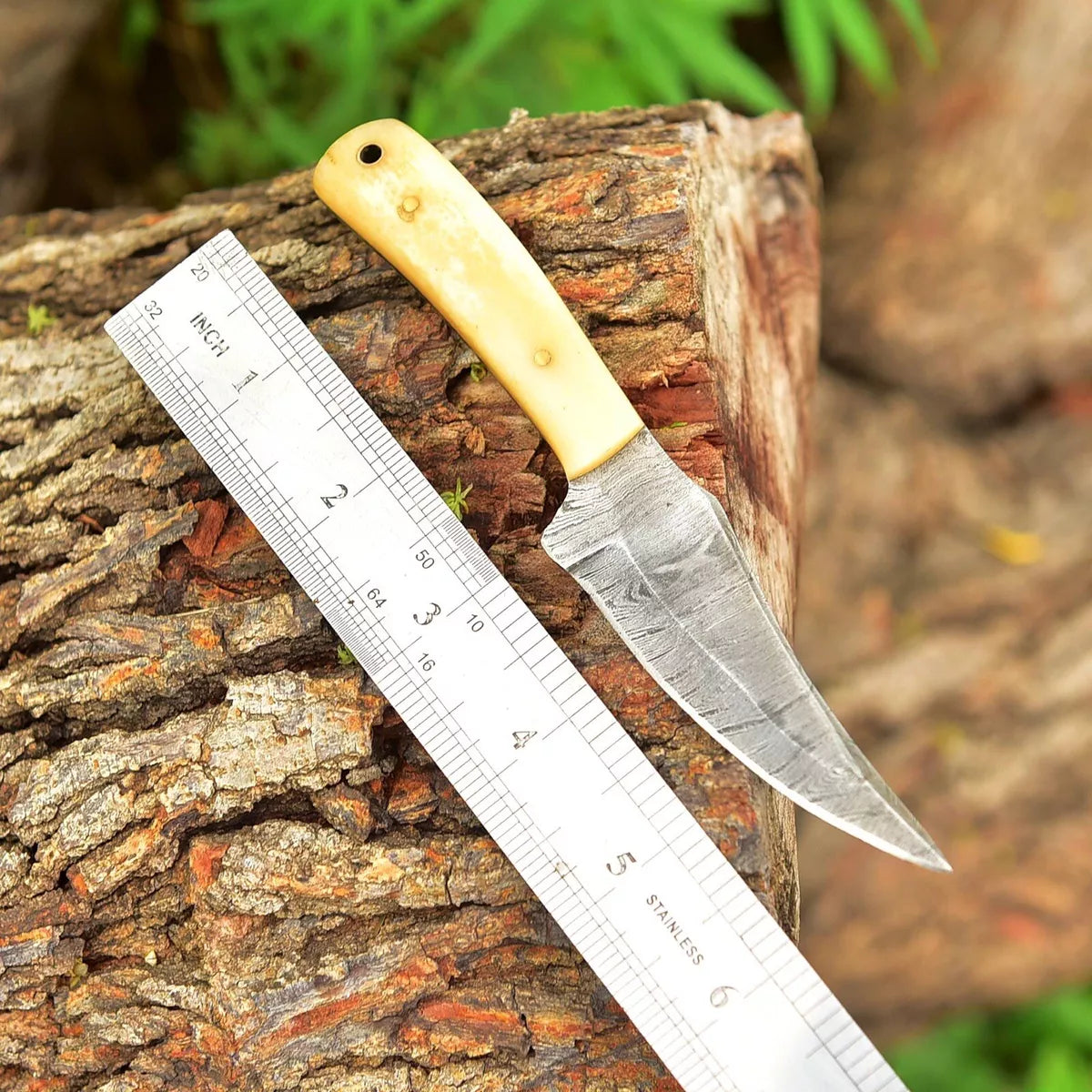 Camel Bone Handle Fixed Hunting Skinning knife With Leather Sheath Cover