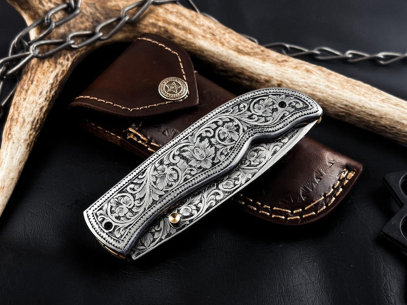 Hand-Engraved Folding Knife: Fully Engraved Pocket Knife by Drsknives Hub