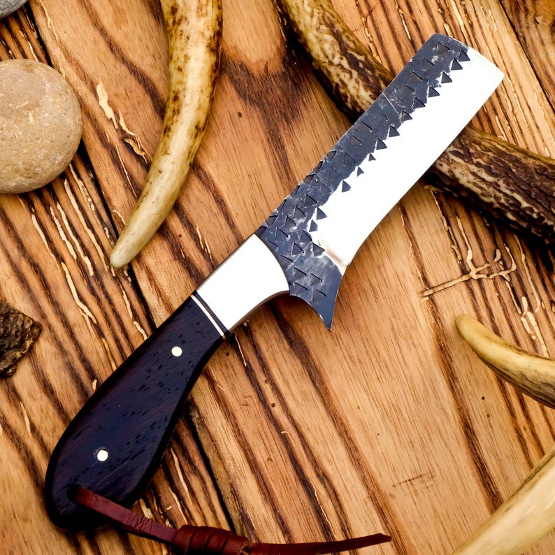 HAND FORGED CARBON STEEL BULL CUTTER KNIFE WITH LEATHER SHEATH|| DRS KNIVES HUB