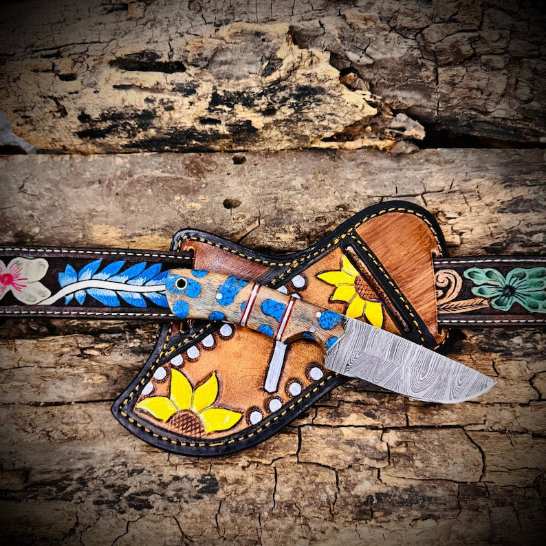 CUSTOM MADE WESTERN COWBOY KNIFE DAMASCUS STEEL BLADE || DRS KNIVES HUB
