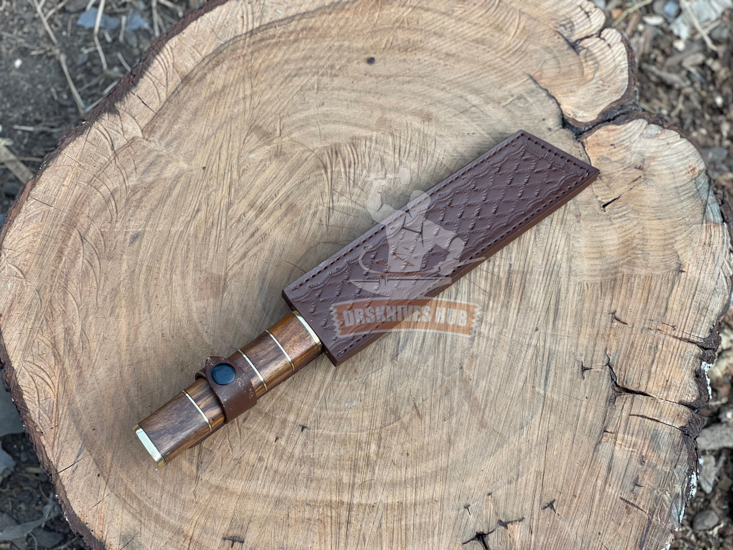 Hand Forged Damascus Steel Blade Bread Cutter Knife With Leather Sheath Cover | DRSKNIVES HUB