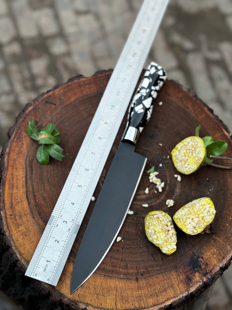 13" Custom Handmade Stainless Steel Black Powder Coated Chef Knife