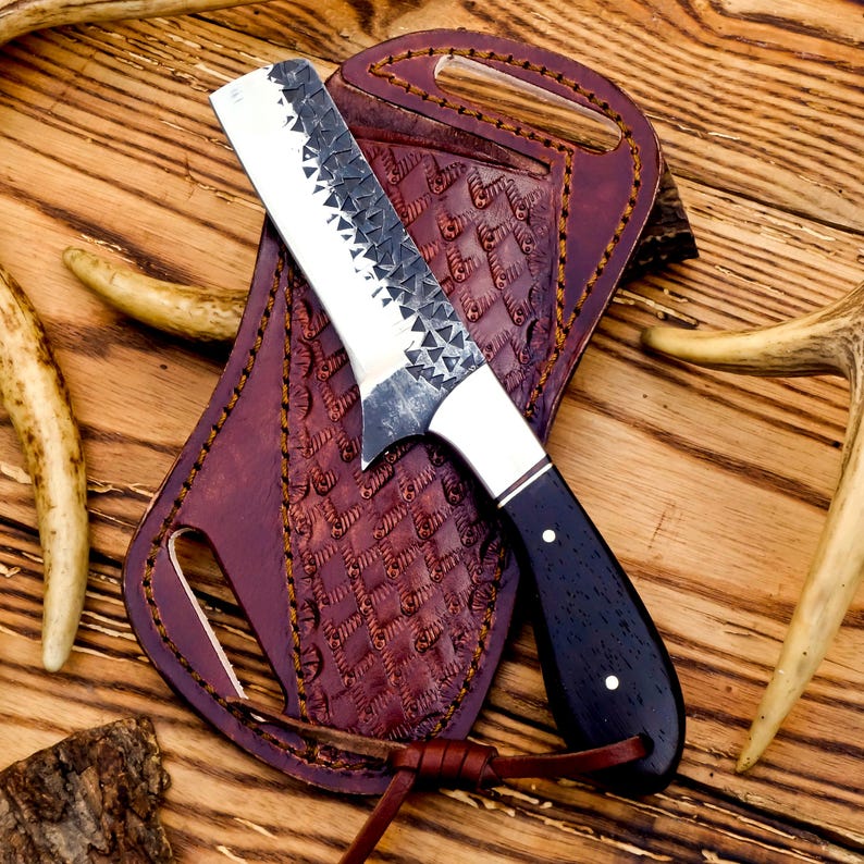HAND FORGED CARBON STEEL BULL CUTTER KNIFE WITH LEATHER SHEATH|| DRS KNIVES HUB