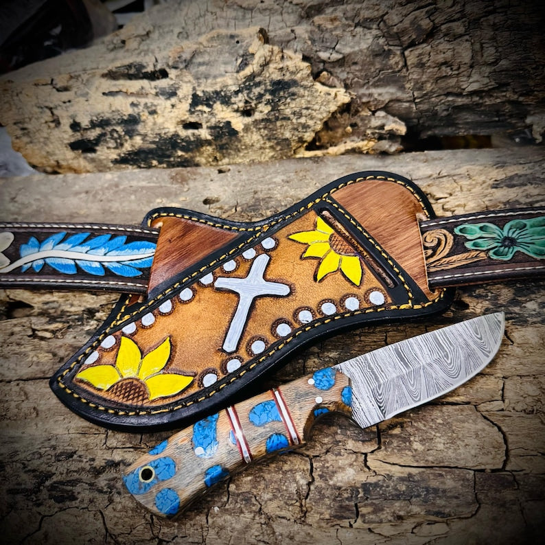 CUSTOM MADE WESTERN COWBOY KNIFE DAMASCUS STEEL BLADE || DRS KNIVES HUB