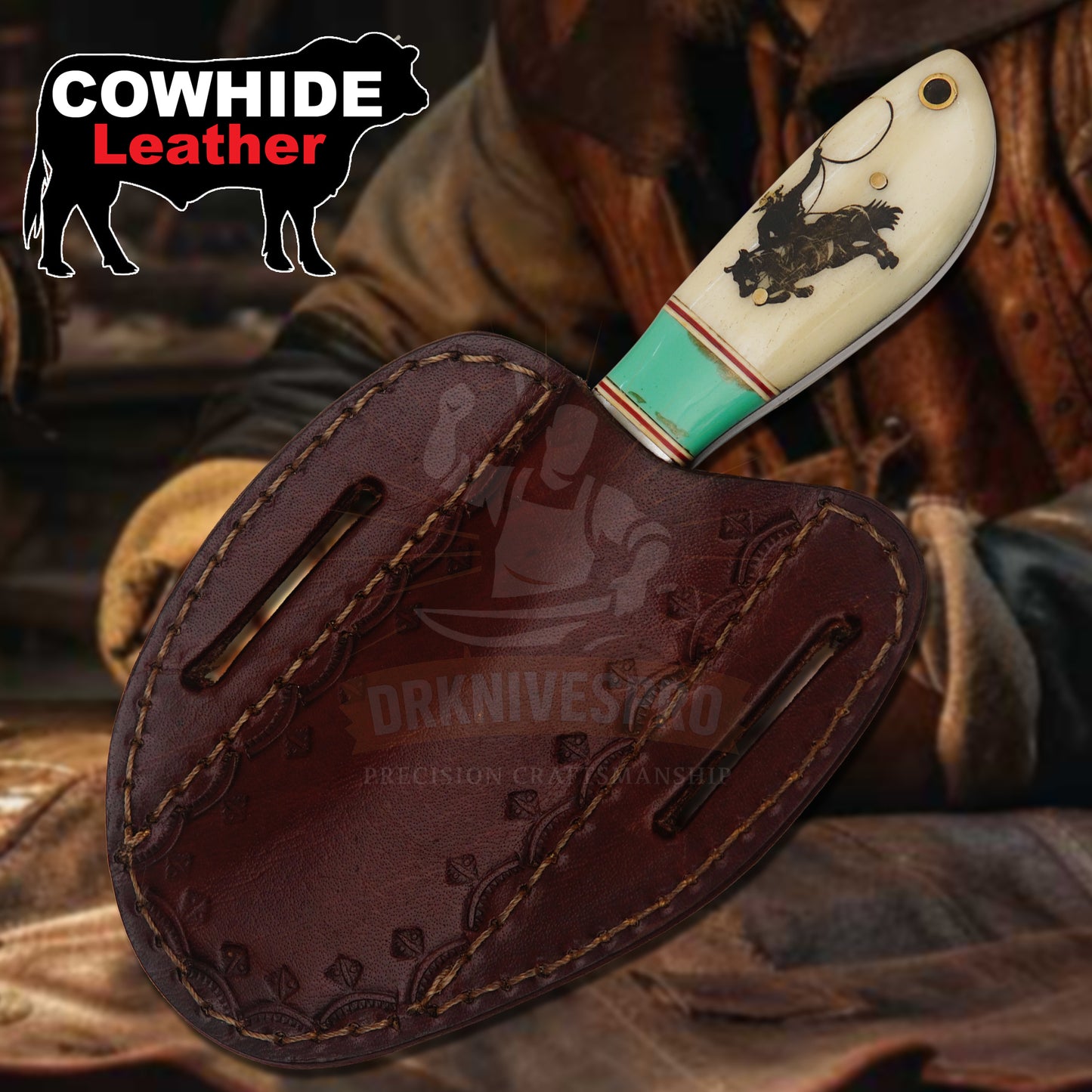 Handmade J2 Steel Blade Cowboy Bull Cutter Knife With Leather Sheath | DRSKNIVES HUB