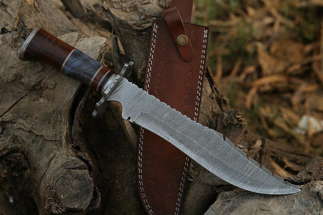15" inches Handmade Beautiful Hunting Bowie Knife With Leather Sheath Wooden Handle