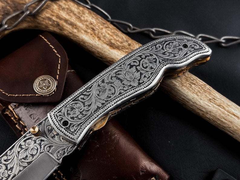 Hand-Engraved Folding Knife: Fully Engraved Pocket Knife by Drsknives Hub