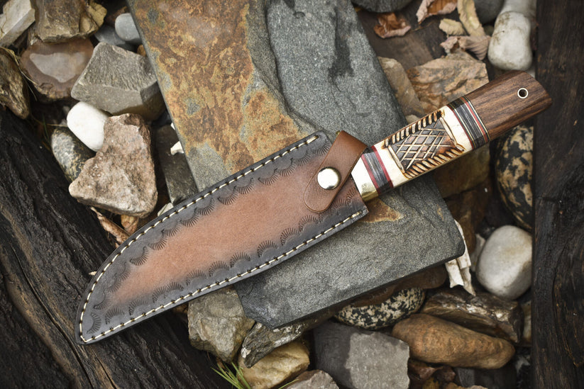 13" Custom Handmade Damascus Steel Rain Drop Pattern Hunting Knife