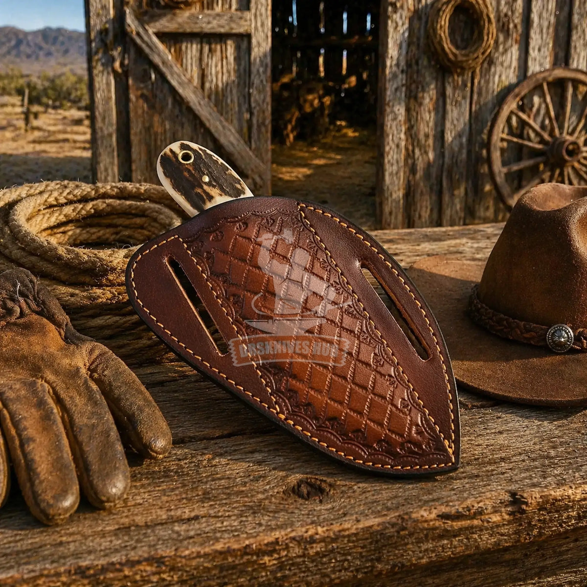 Rasp Steel Cowboy EDC Knife With Leather Sheath Cover