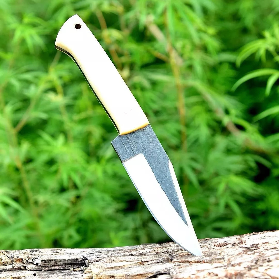 Carbon Steel Fixed Blade Knife Hunting Tactical Outdoor With Leather Sheath Cover