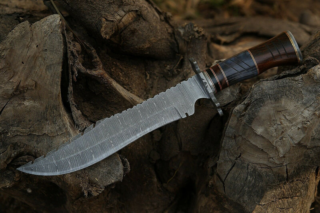 15" inches Handmade Beautiful Hunting Bowie Knife With Leather Sheath Wooden Handle