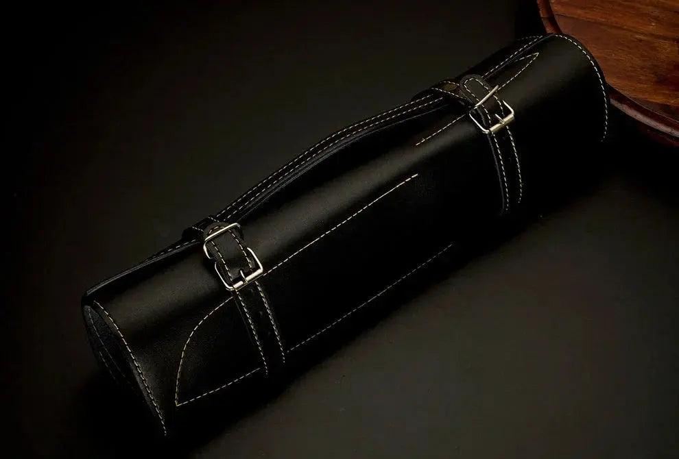 premium Damascus chef knife set leather roll bag