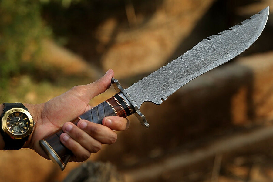 15" inches Handmade Beautiful Hunting Bowie Knife With Leather Sheath Wooden Handle