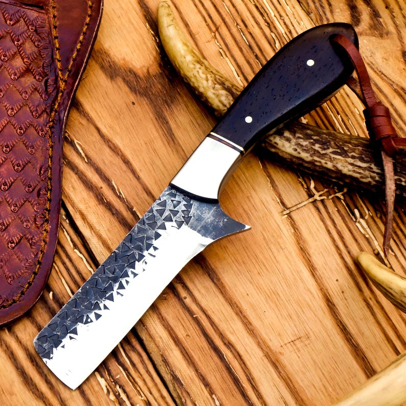 HAND FORGED CARBON STEEL BULL CUTTER KNIFE WITH LEATHER SHEATH|| DRS KNIVES HUB
