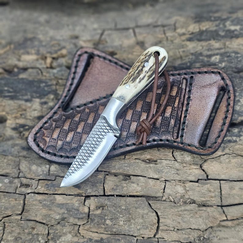 COWBOY KNIFE CUSTOM HANDMADE SKINNER KNIFE ANTLER HANDLE || DRS KNIVES HUB