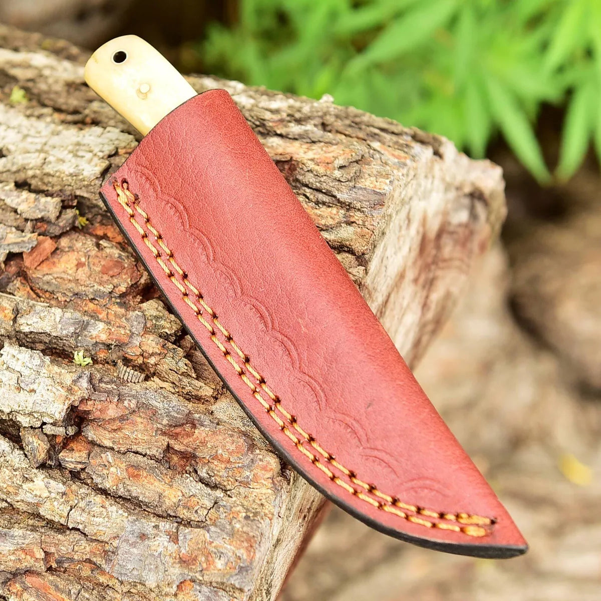 Camel Bone Handle Fixed Hunting Skinning knife With Leather Sheath Cover