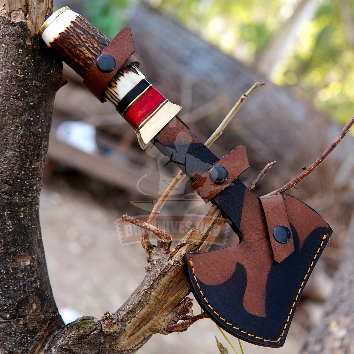 Bushcraft Axe 12" – Handmade Stag Handle Camping Hatchet | DRSKNIVES HUB