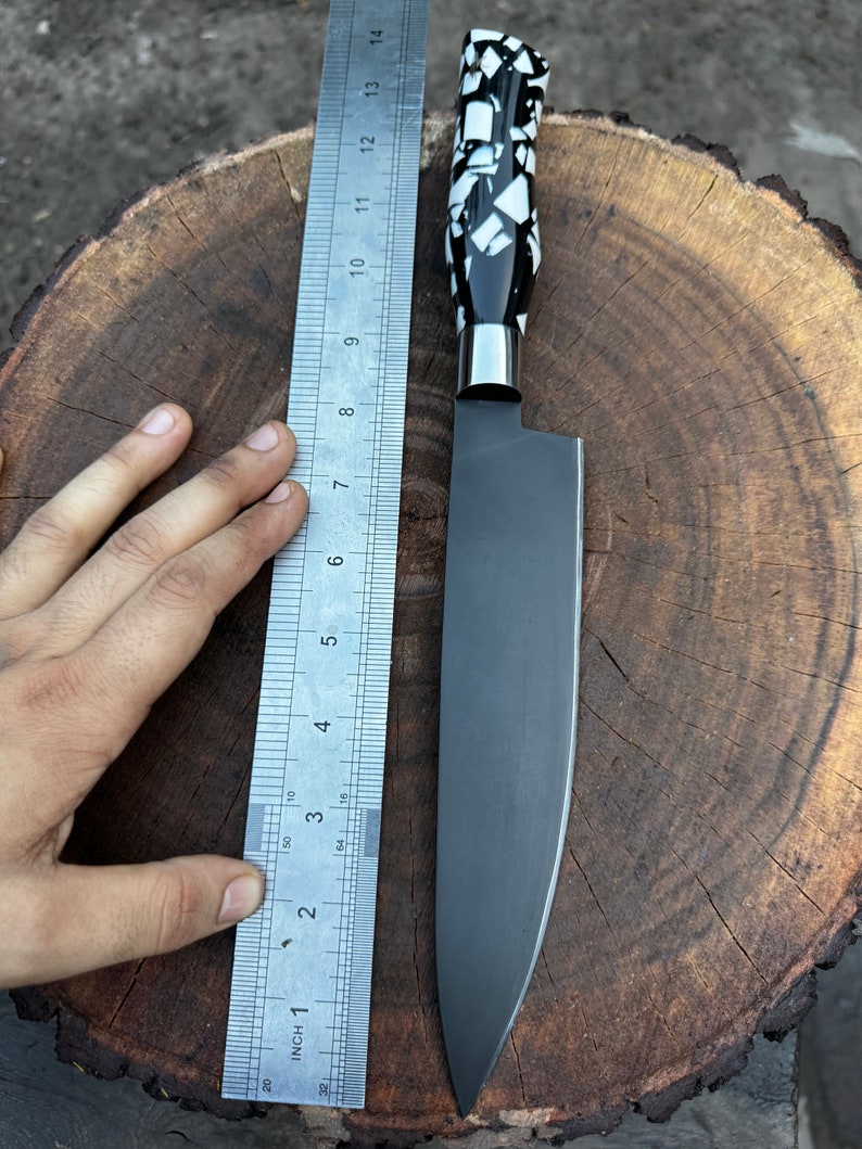 13" Custom Handmade Stainless Steel Black Powder Coated Chef Knife