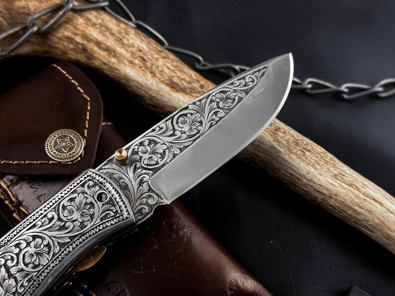 Hand-Engraved Folding Knife: Fully Engraved Pocket Knife by Drsknives Hub