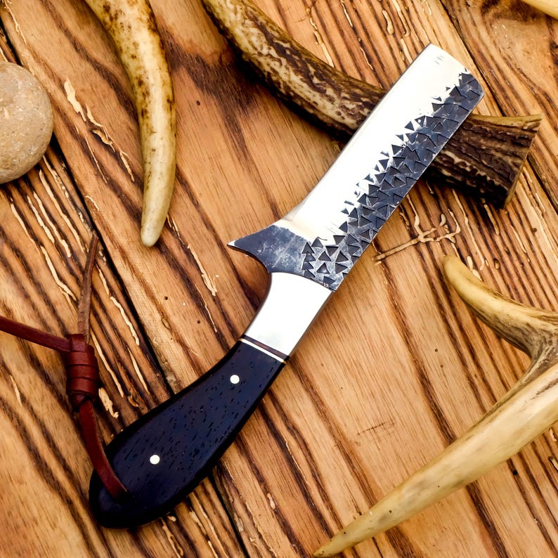 HAND FORGED CARBON STEEL BULL CUTTER KNIFE WITH LEATHER SHEATH|| DRS KNIVES HUB
