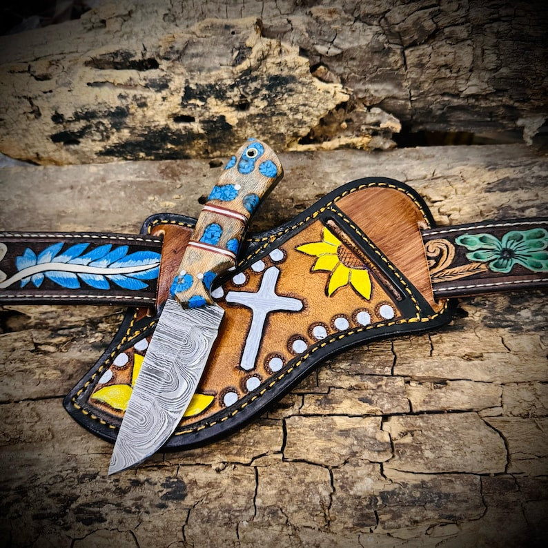CUSTOM MADE WESTERN COWBOY KNIFE DAMASCUS STEEL BLADE || DRS KNIVES HUB