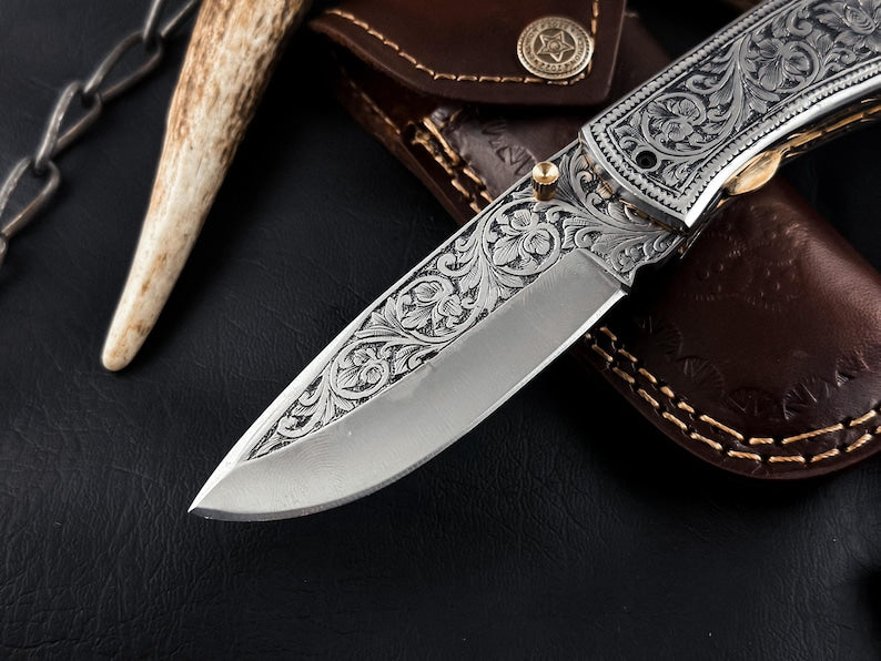 Hand-Engraved Folding Knife: Fully Engraved Pocket Knife by Drsknives Hub