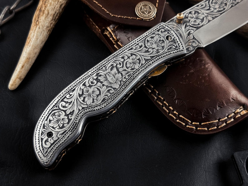 Hand-Engraved Folding Knife: Fully Engraved Pocket Knife by Drsknives Hub
