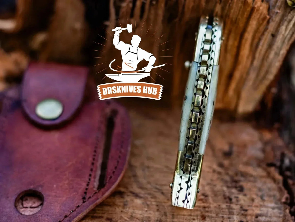 Handmade Damascus Steel Blade Folding Pocket Knife With Leather Sheath Cover Fish style Knife - DRSKNIVES HUB