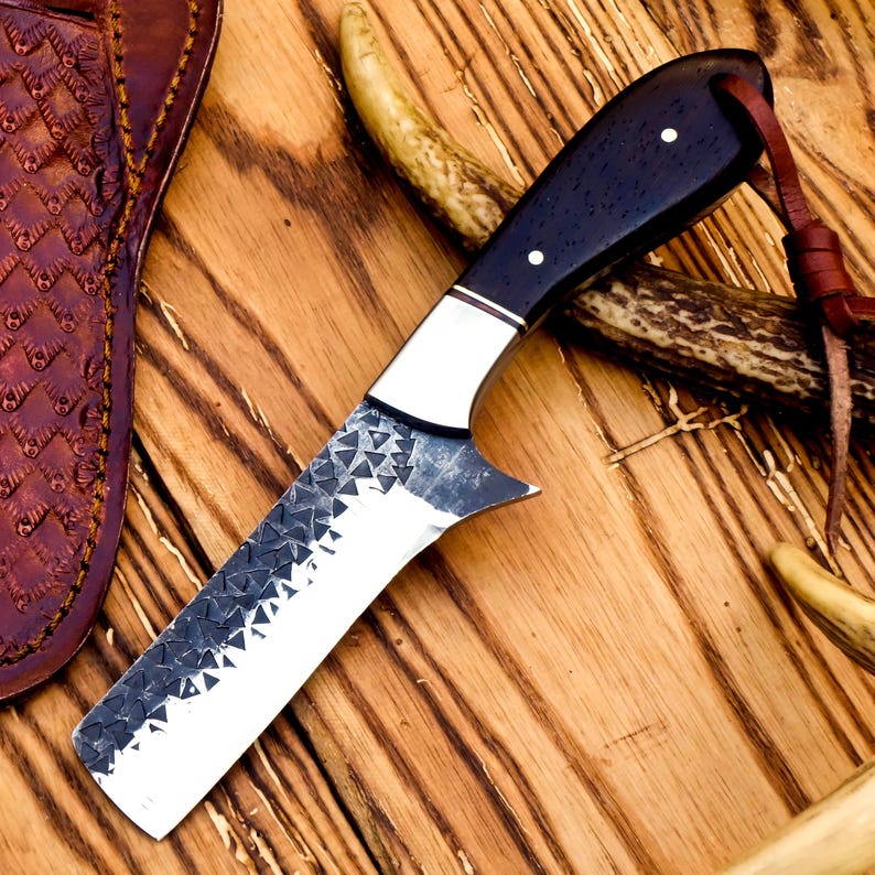 HAND FORGED CARBON STEEL BULL CUTTER KNIFE WITH LEATHER SHEATH|| DRS KNIVES HUB