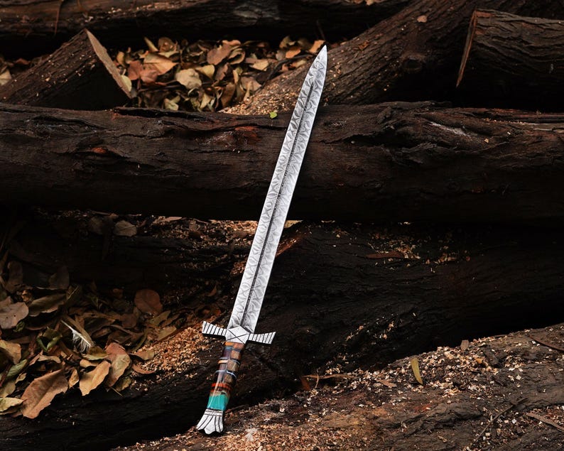Hand Forged Damascus Steel Blade Viking Sword With Leather Sheath Cover|| Drs Knives Hub