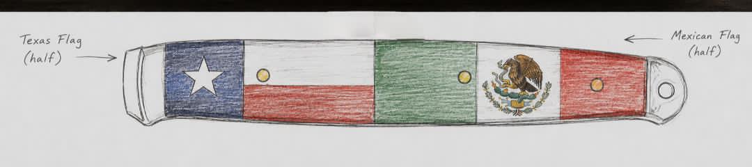 Custom Made Carbon Steel Brisket Knife with Texas & Mexican Flag Handle & Leather Sheath