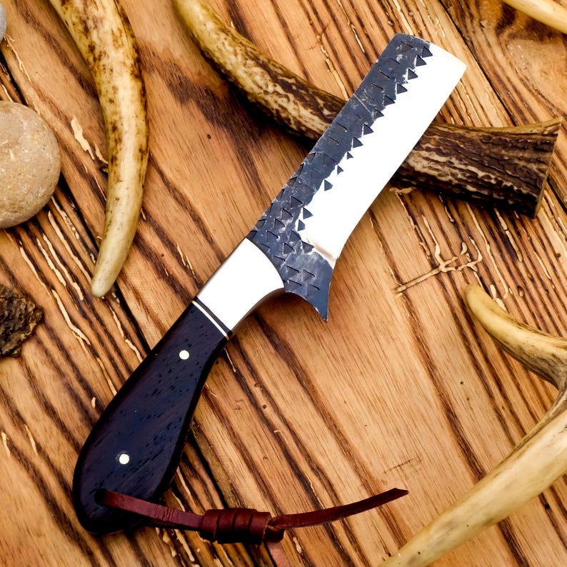 HAND FORGED CARBON STEEL BULL CUTTER KNIFE WITH LEATHER SHEATH|| DRS KNIVES HUB