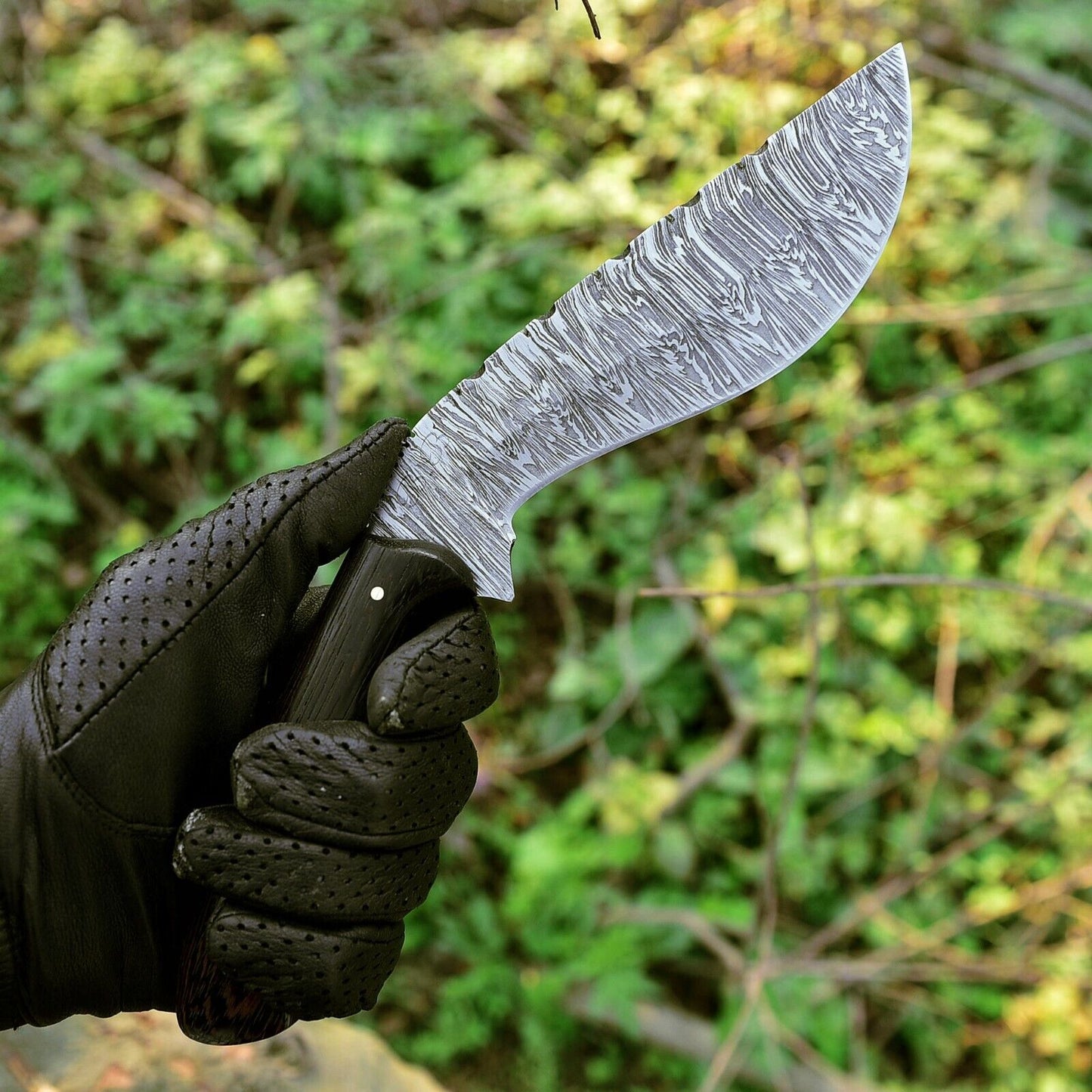 11" Custom Handmade Damascus Steel Kukri Knife with Leather Sheath