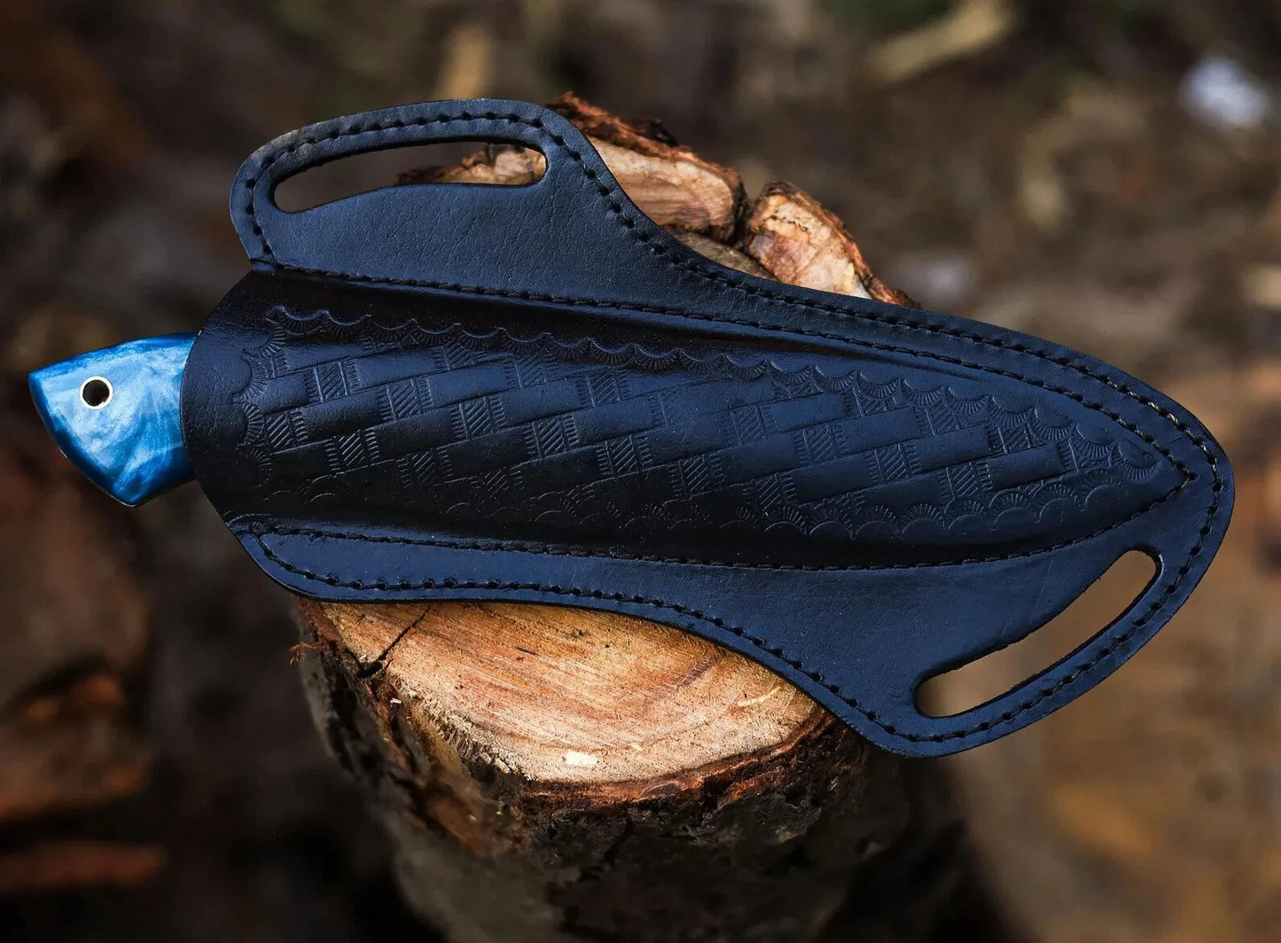 Handmade Damascus Steel Hunting Knife – Resin Handle with Leather Sheath | DRSKNIVES HUB