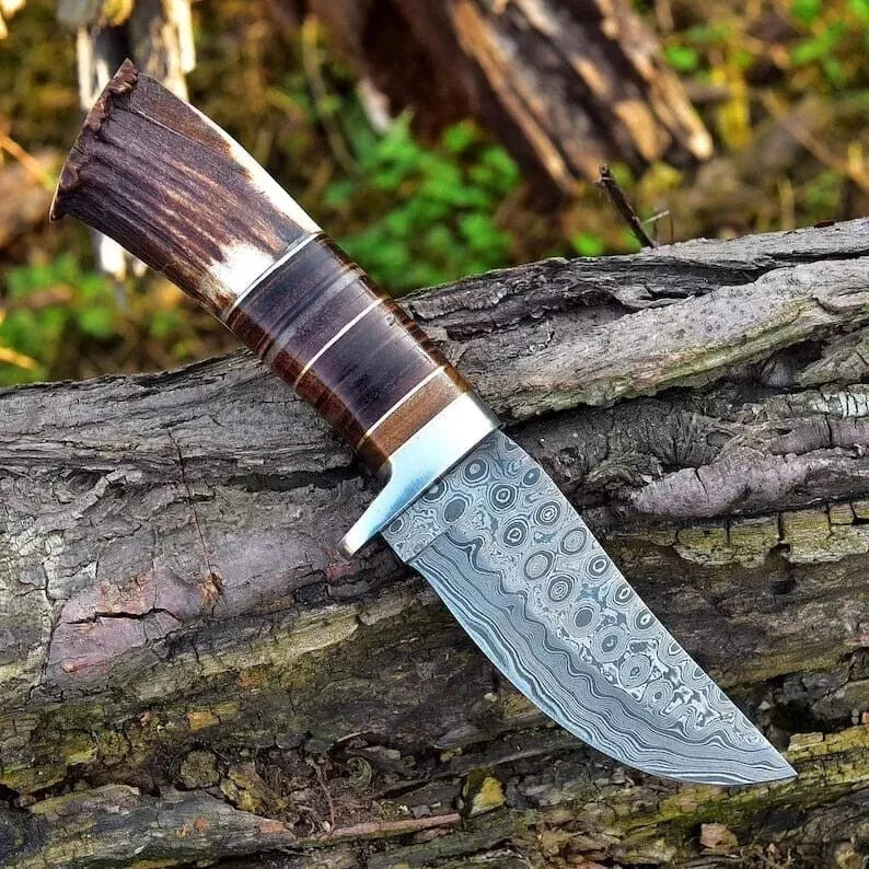 Stag Handle Hunting Fixed Blade Hunting Skinner Deer W/Sheath Handmade Outdoor Knife