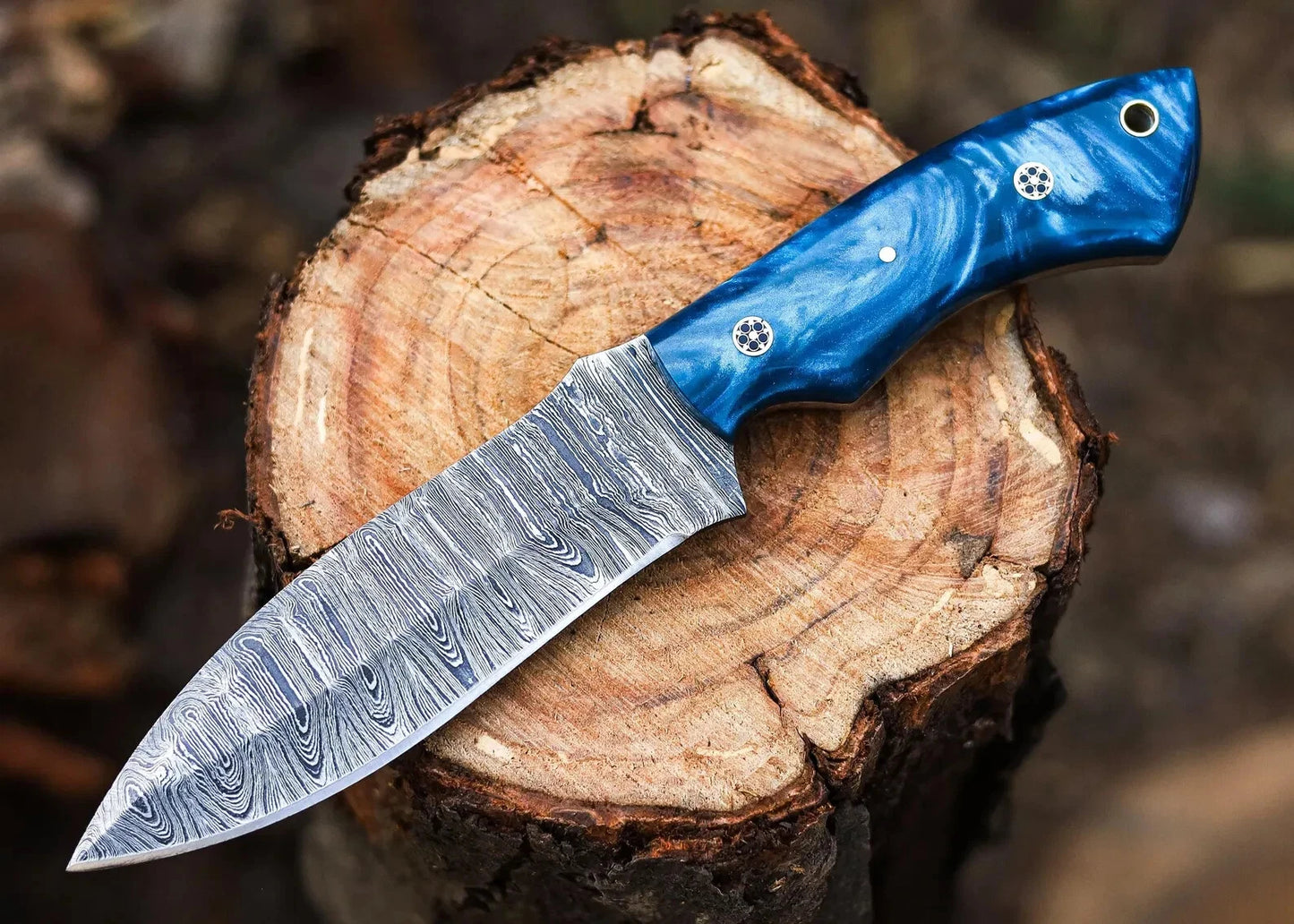 Handmade Damascus Steel Hunting Knife – Resin Handle with Leather Sheath | DRSKNIVES HUB