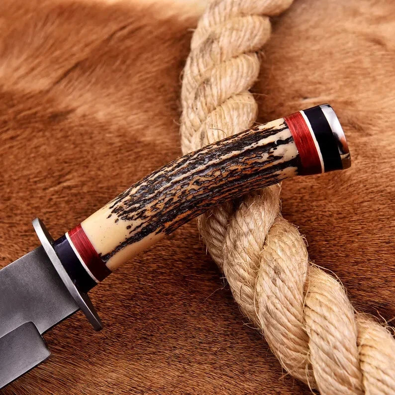 Handmade 14″ Stag Horn Bowie Knife – J2 Steel Hunting Blade | DRSKNIVES HUB