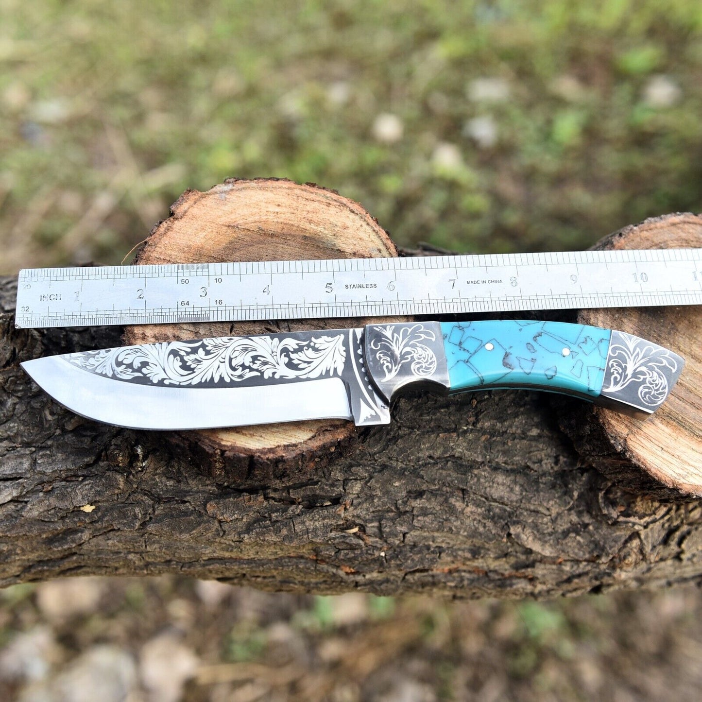 Handmade Tactical Hunting Knife – High Polish Carbon Steel Blade with Leather Sheath (10" Overall Length) | DRSKNIVES HUB