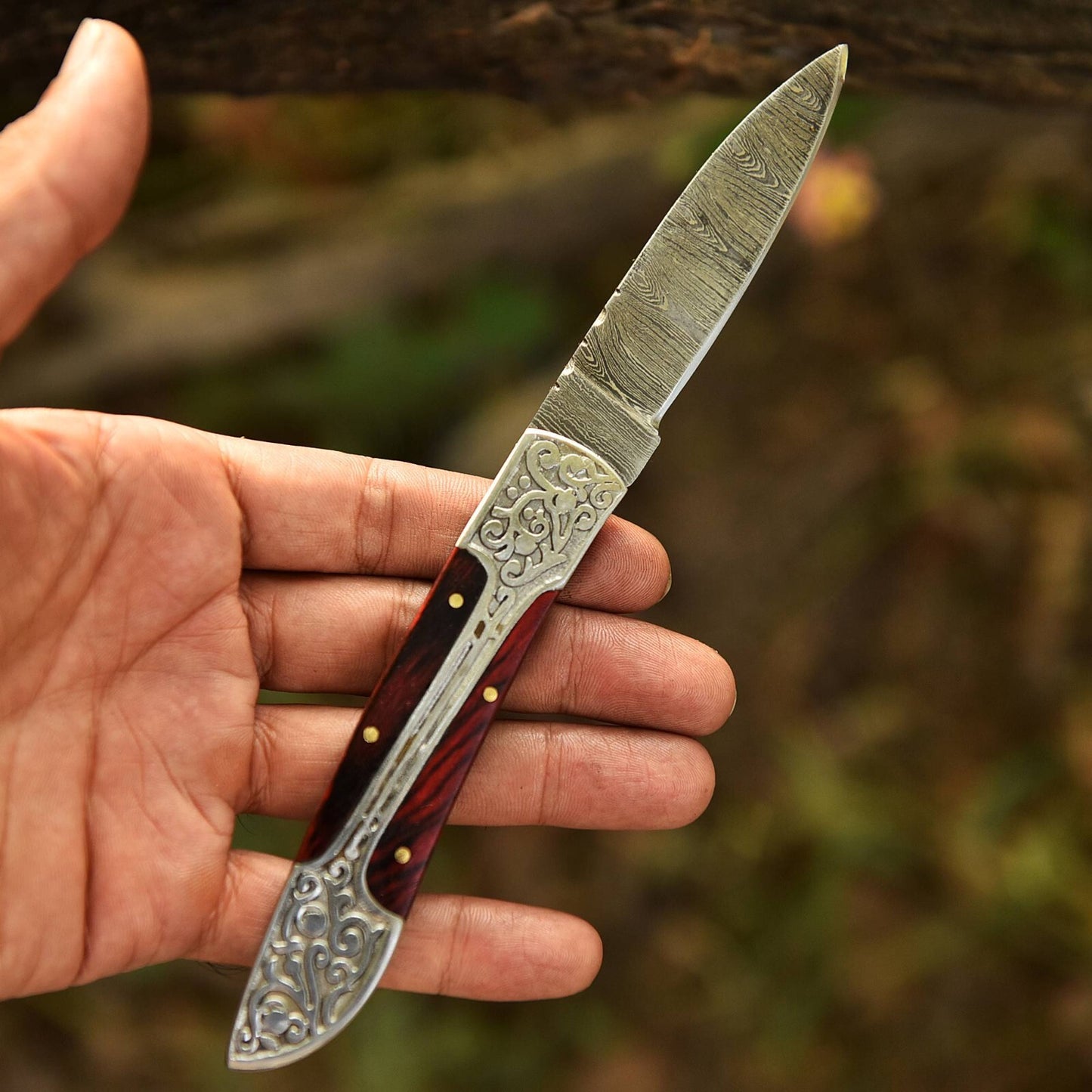 Handmade Damascus Steel Folding Pocket Knife – Skinning, Hunting & Survival EDC | DRSKNIVES HUB