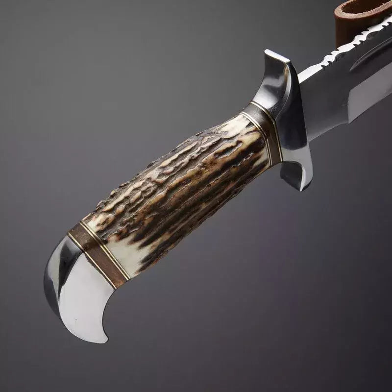 Custom Handmade Carbon Steel Hunting Knife with Stag Horn Handle Leather Includes Leather Sheath | DRSKNIVES HUB