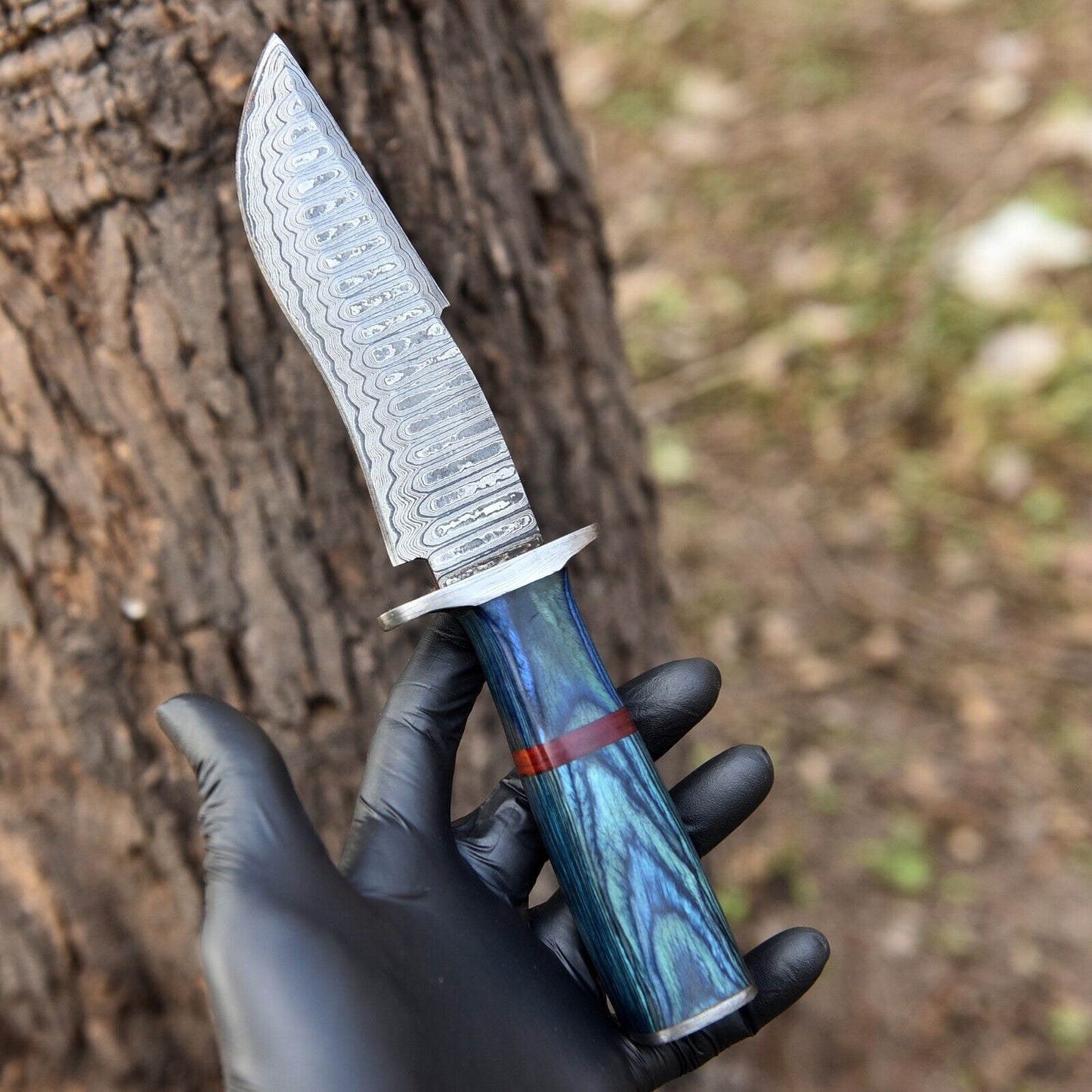 Custom Handmade Damascus Steel Hunting Knife – 11" Hand-Forged Blade with Rain Drop Pattern & Leather Sheath |DRSKNIVES HUB